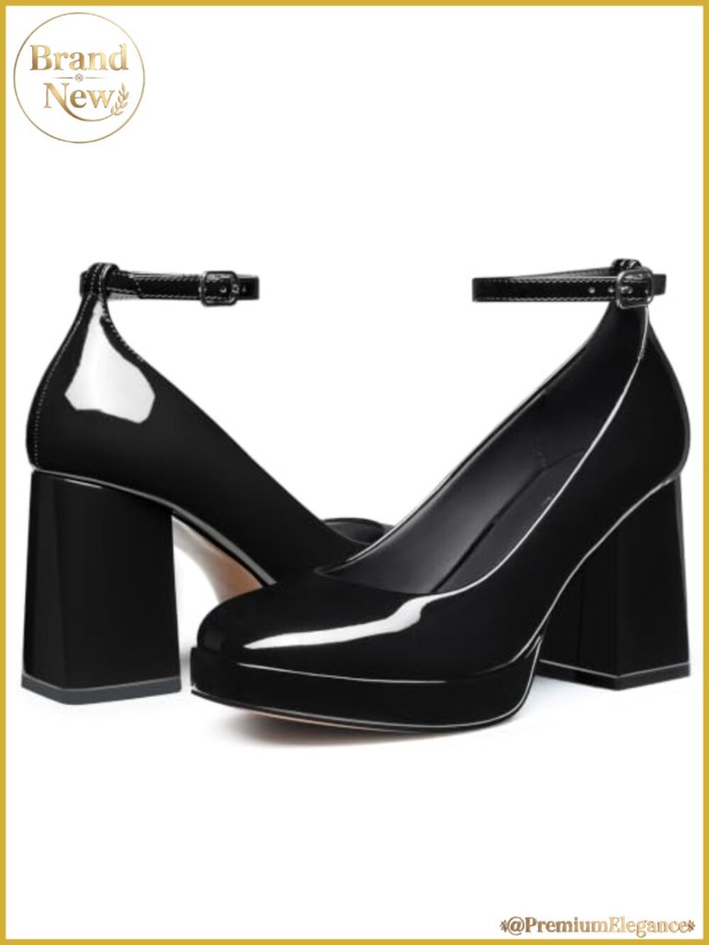 Women's Mary Jane Pumps with Ankle Strap, Block Heel, Platform, PU Leather
